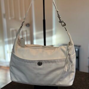 Coach White Nylon Leatherwear Hobo Bag with Tassel